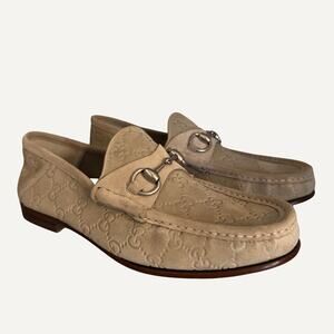 Gucci GG Supreme Suede Horsebit Loafers Oat Beige 6.5EU